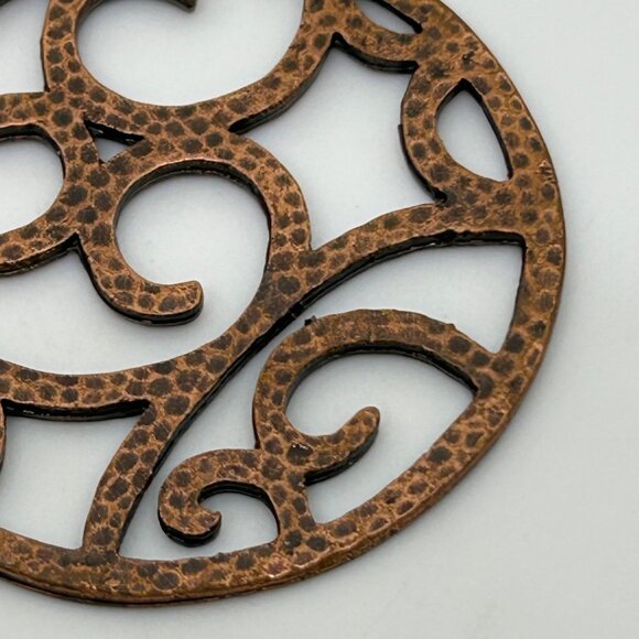 Vintage Copper-Tone Circular Filigree Swirl Earrings With Hook Closure - Picture 3 of 16